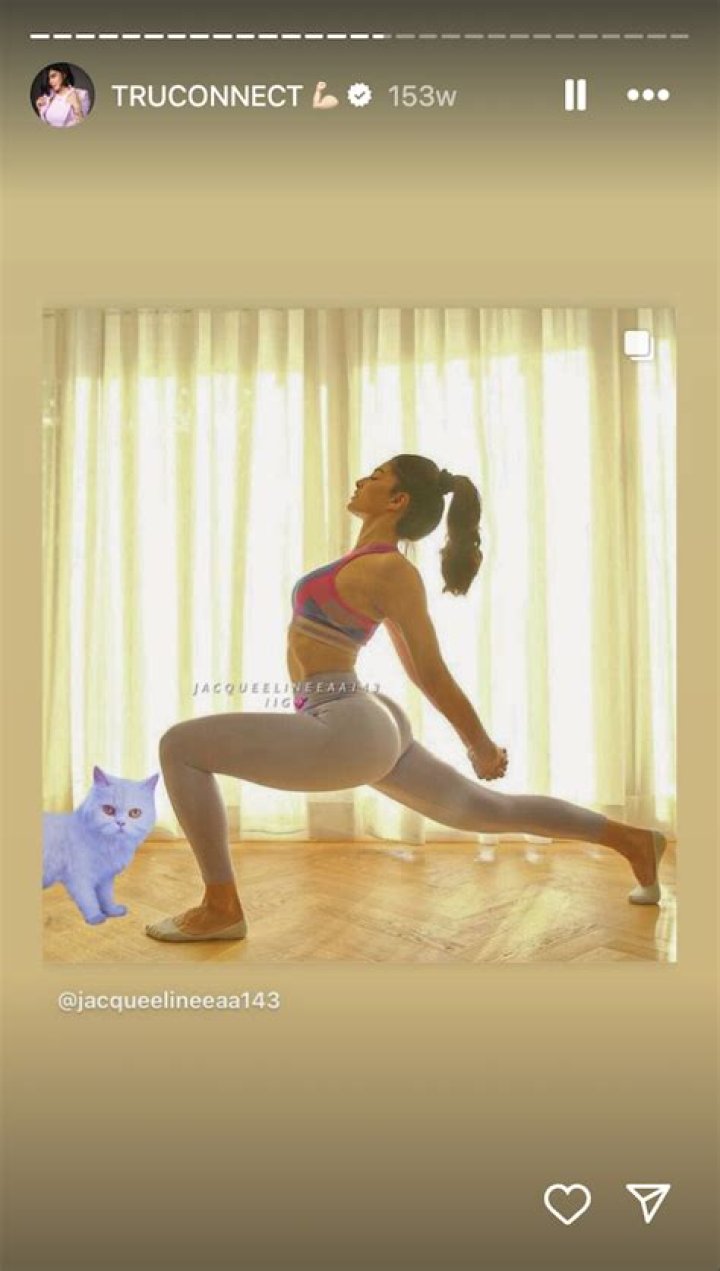 Bollywood Star Jacqueline Fernandez in Two-Piece Workout Gear Has “Great Yoga Session” With Cat — Celebwell